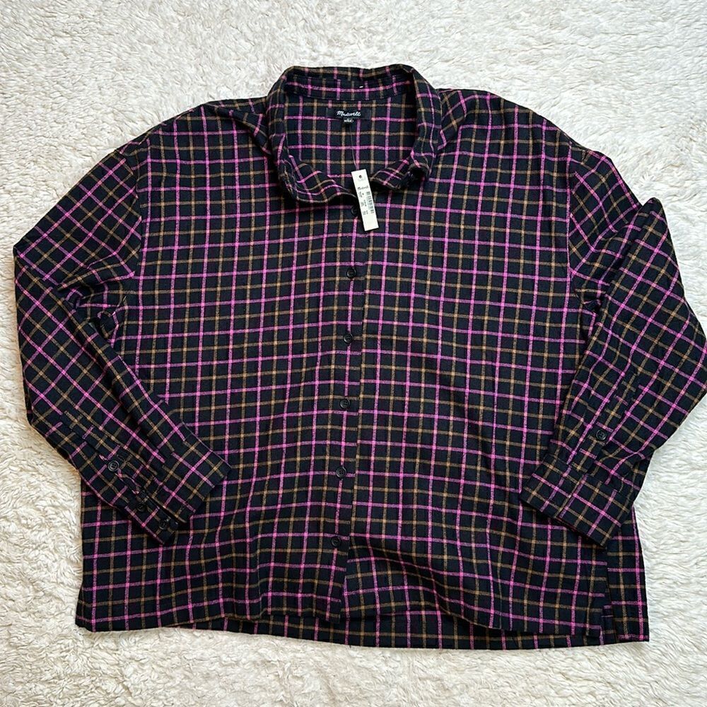 NWT Madewell Flannel Westlake Shirt in Stoppard Plaid Pink/Brown/Navy size Med